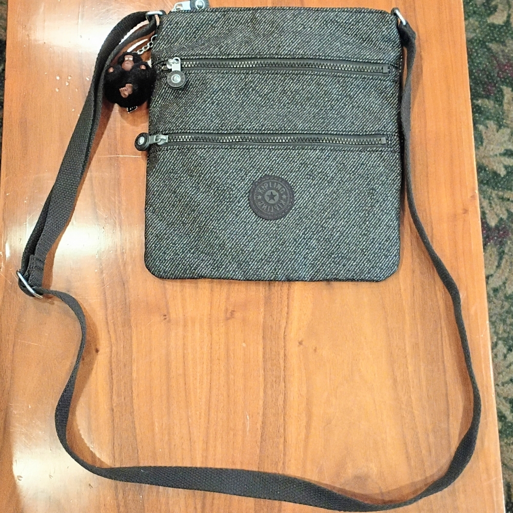 NWOT Kipling Keiko Crossbody Bag 🐒 Grey Textured Denim Marl
